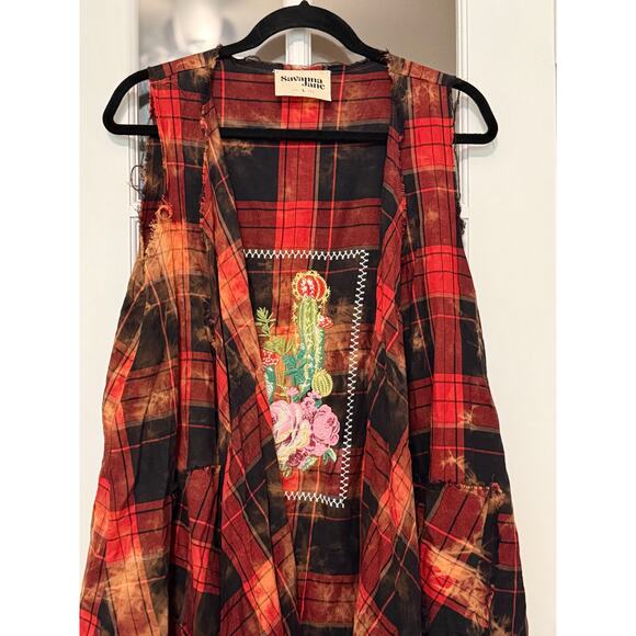 Savannah Jane duster vest southwestern grunge cactus embroidered raw edges Large - Picture 3 of 11